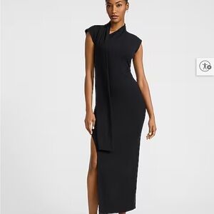 Express Black Cap-Sleeve Maxi Dress with Front Drape